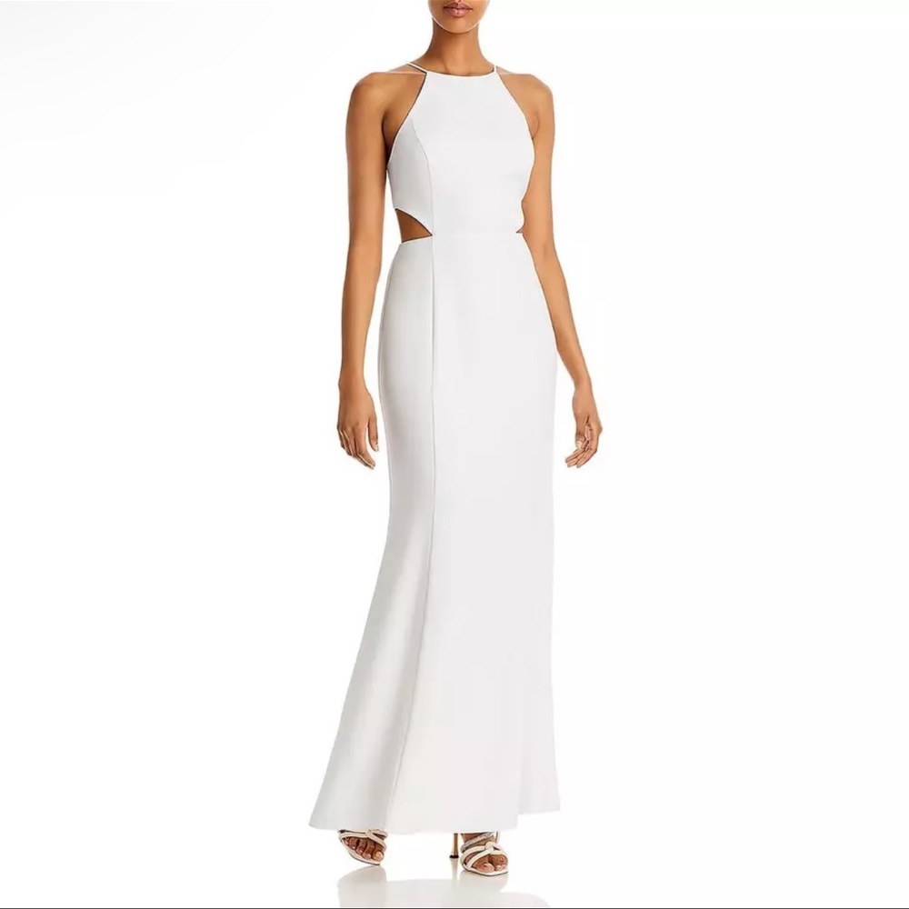 AQUA Halter Long Dress Women's 12 OffWhite Adjustable Straps Back Zip Closure